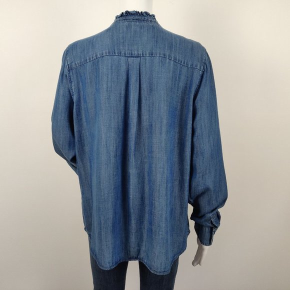 Levi's Denim Chambray Shirt Tencel Ruffle Collar - Picture 4 of 8
